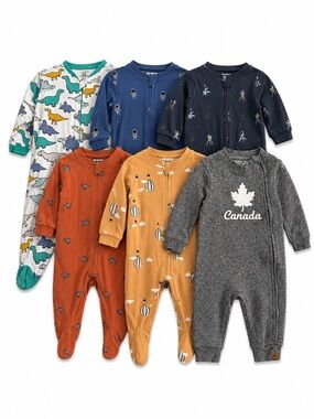 Size 6–12M Lot of 6 Baby Boys Sleeper Pajamas & Romper Bundle
